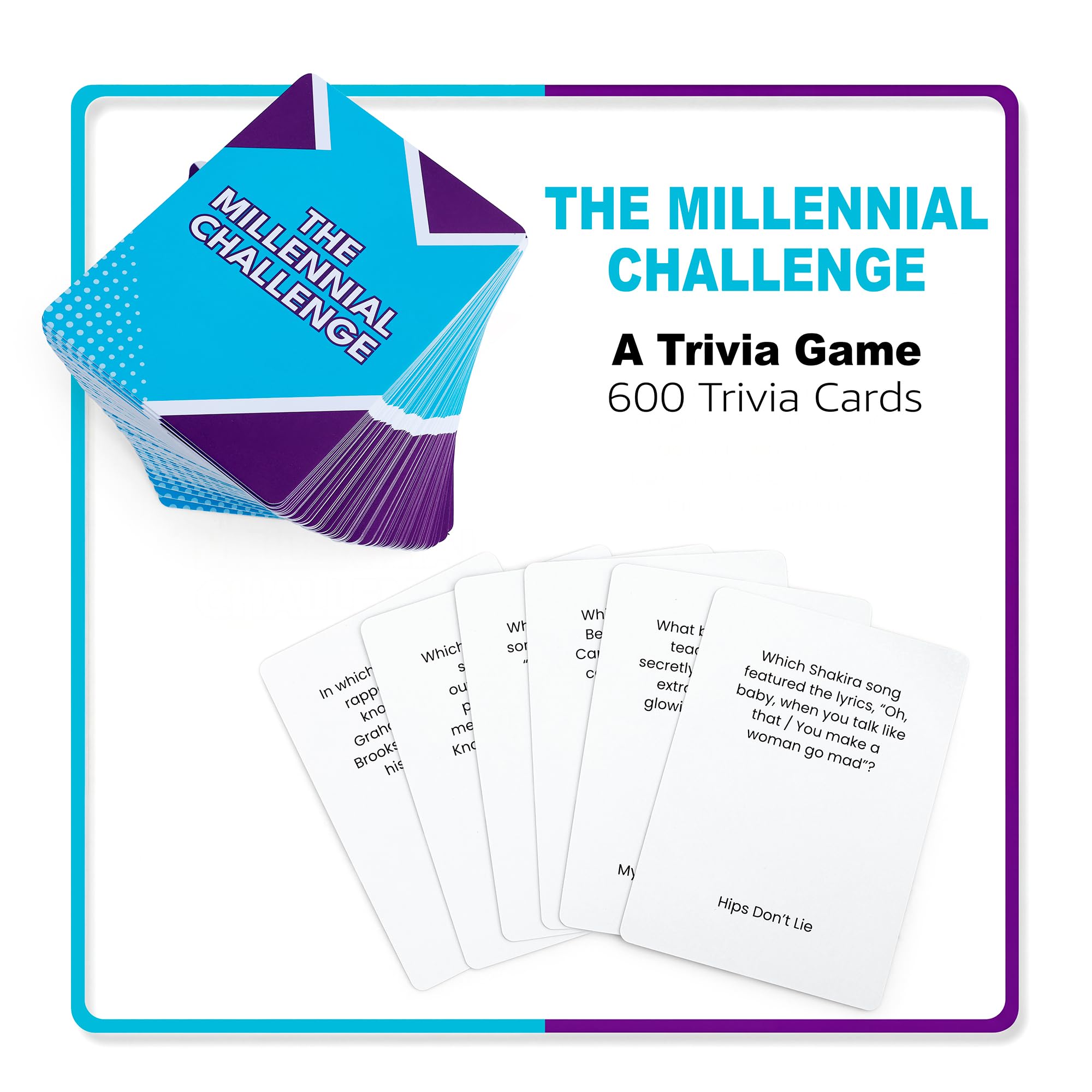 The Millennial Challenge - 90er und 00er Jahre Trivia-Spiel mit 600 Quizkarten - Popkultur, Trivia-Spiel mit Filmen, Musik, TV-Shows - Ideal für Spieleabend, Weihnachten, Geburtstag oder