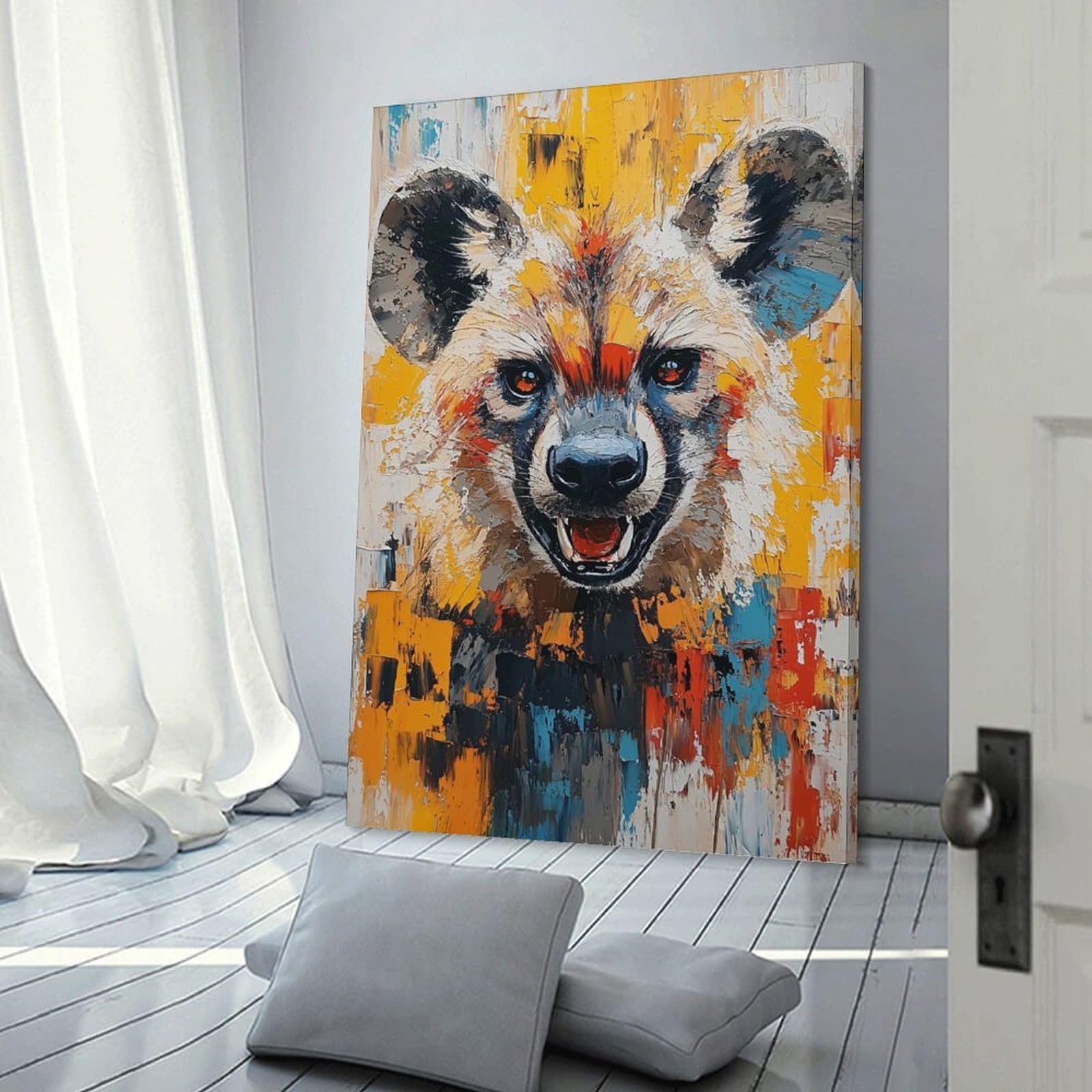 Junmoney Wall Art Print Hyena Portrait Painting, 16x24inch(40x60cm), for Study, Office Or Focused Interiors, Decorative Artwork for Productive Spaces
