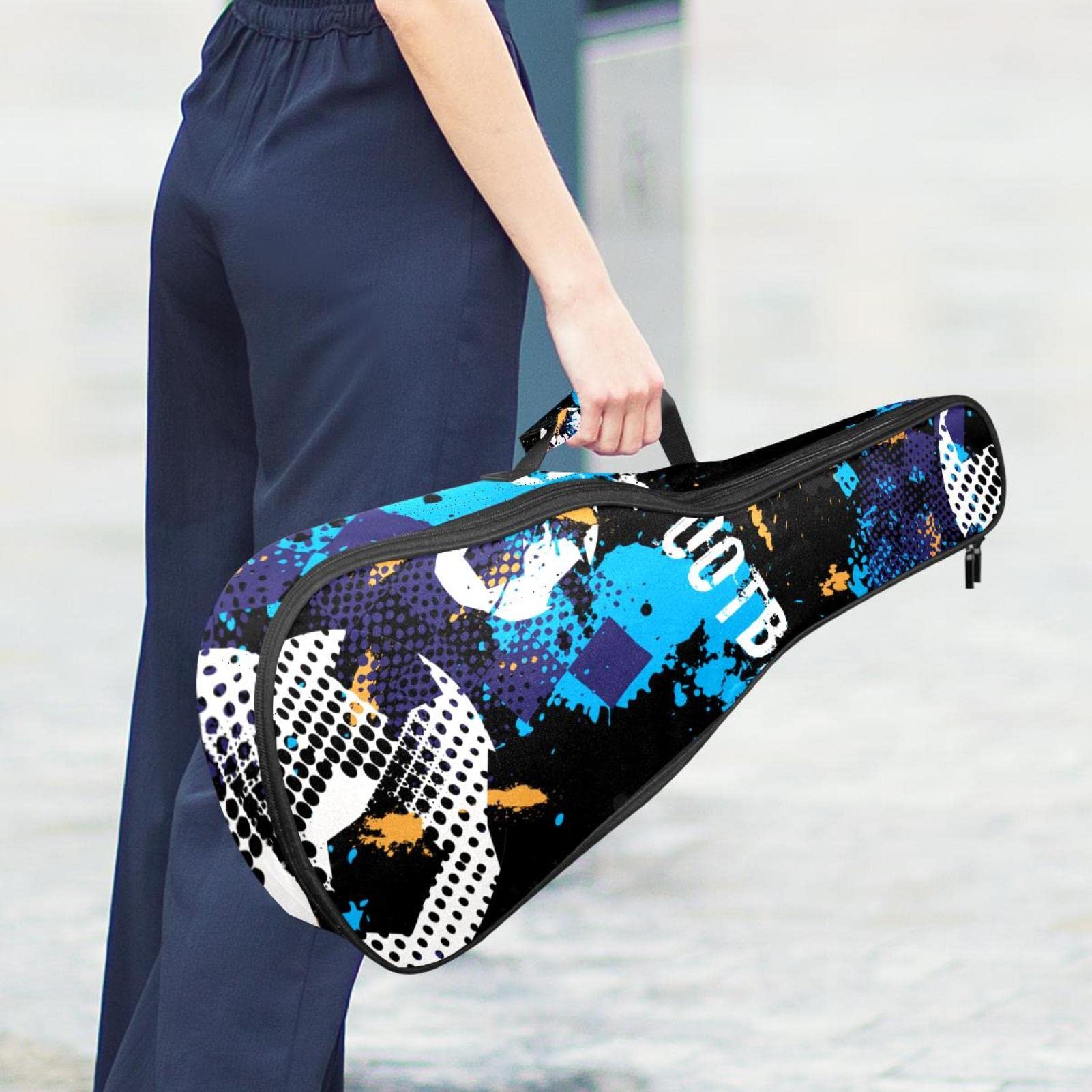 Housse pour ukulélé soprano - Motif football - Sac pour ukulélé ténor - Avec sangles réglables - Étanche - Sac rembourré
