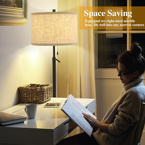 Miniatura 2 de GyroVu Lámpara de pie de mármol, lámpara de pie de altura ajustable con base de mármol, lámpara alta con interruptor de cadena de tracción, lámparas