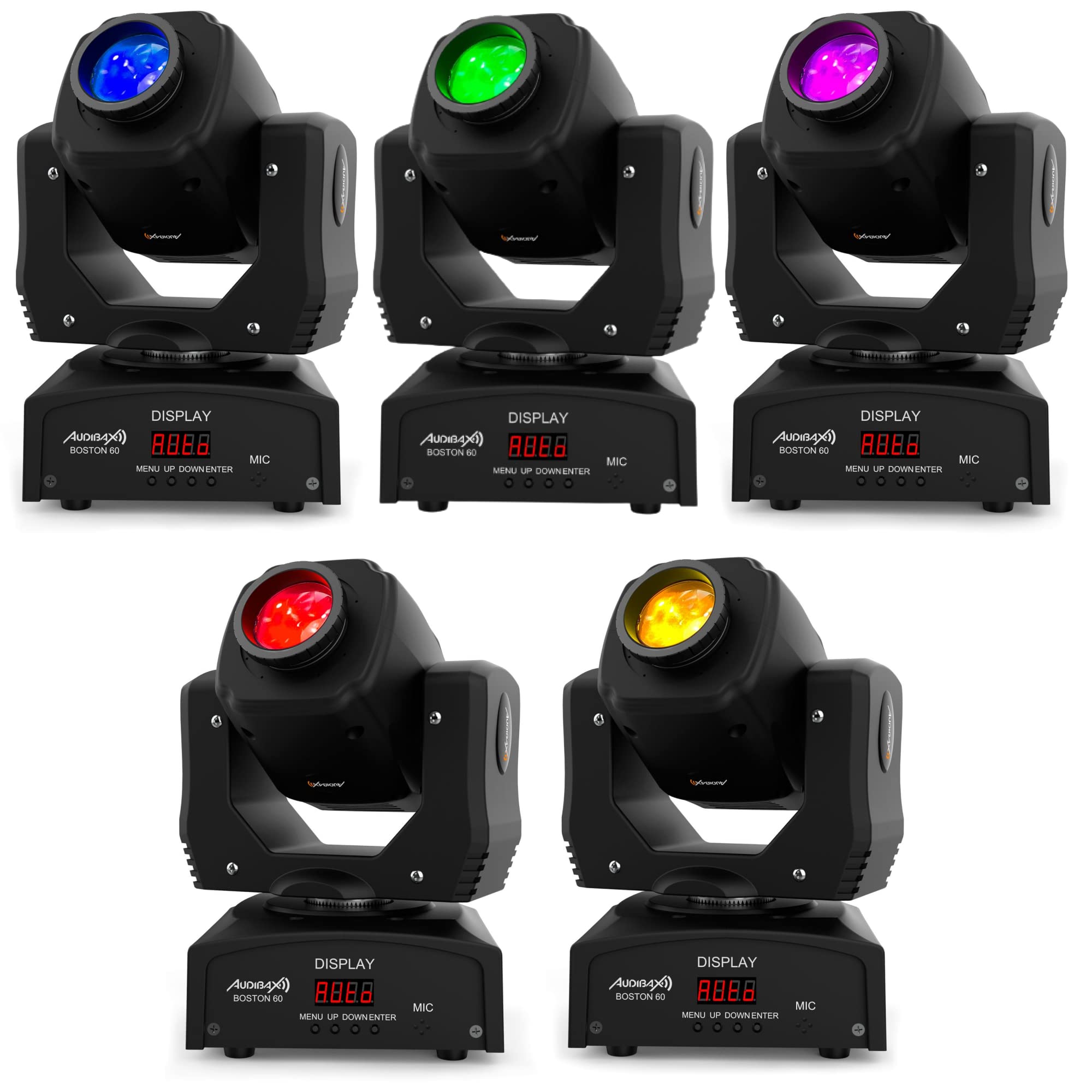 Audibax Boston 60 - Testa Mobile per Discoteca - Luci LED DJ - Messa a Fuoco Mobile Professionale - Dispone di 1 Luce da 60W - 1 Luce Spot Bianca e 7 Colori - Flash da Discoteca - Controllo Multiple