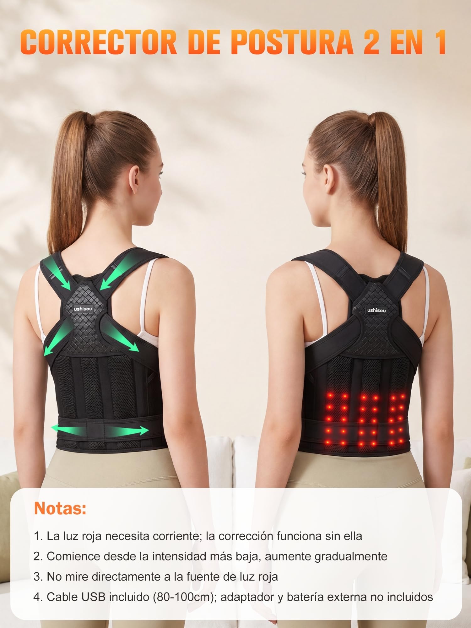 Corrector de Postura Espalda Nueva Ajustable con Función de Luz Roja - L | Corrector de Postura para Hombre y Mujer丨Faja Lumbar Transpirable e Invisible para Aliviar el Dolor de Espalda y Cervicales