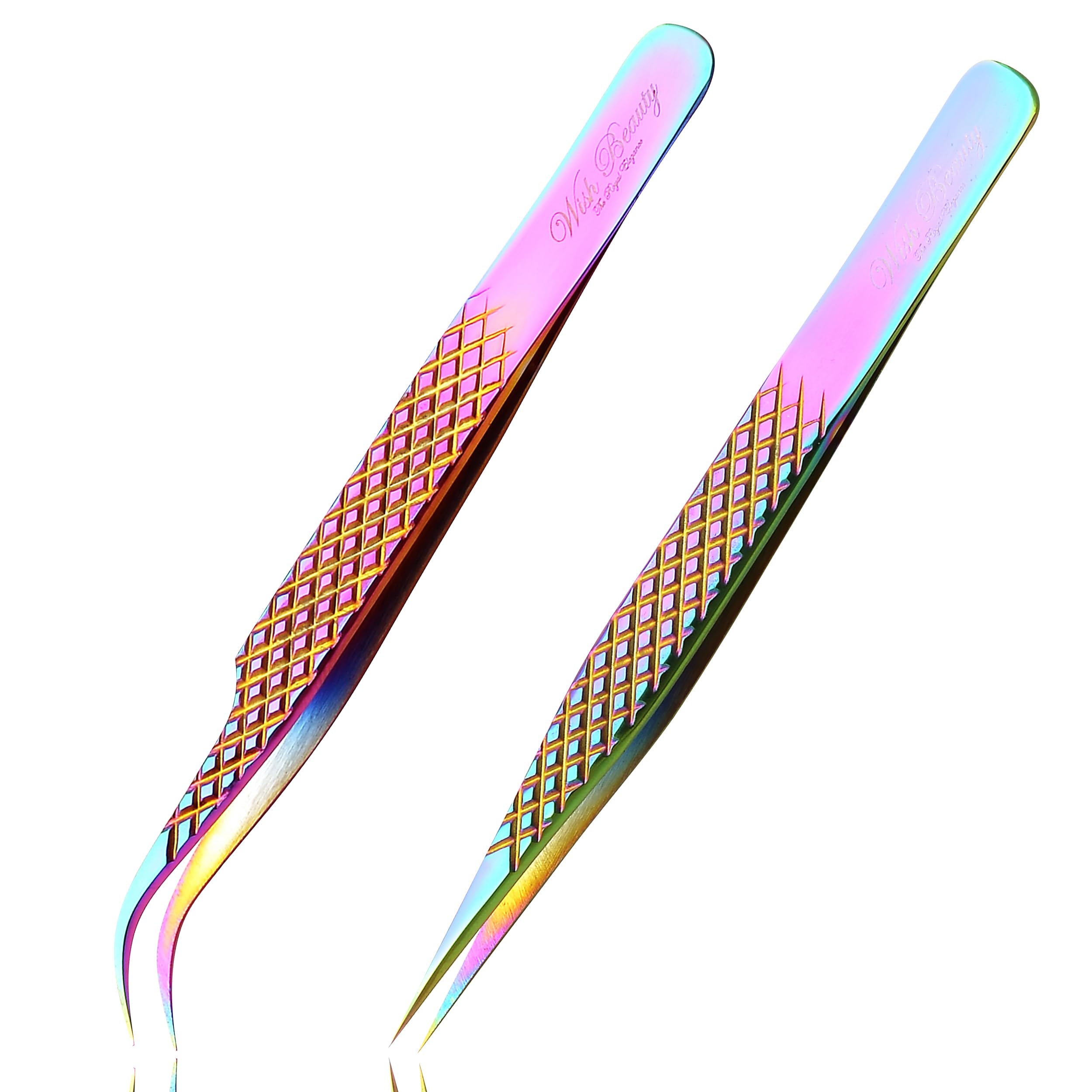 Wishbeauty 2-Piece Rainbow Lash Extension Tweezers