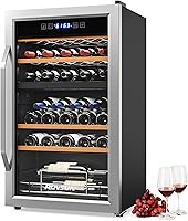 Bonnlo 33-Bottle Dual Zone Wine Cooler Fridge, 41-64°F Freestanding Compressor Chiller w/ Digital Control, Glass Door for Red/White Wine, Beer