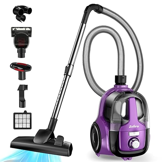 Zefiro Canister Vacuum Cleaner, Bagless Canister Vacuum for Home, 28KPA Power, Auto Cord Rewind, HEPA Filter, Corded Hardwood Floor Vacuum for Hard Floors, Carpet, Pet Hair, Purple, A20 (Purple-03)