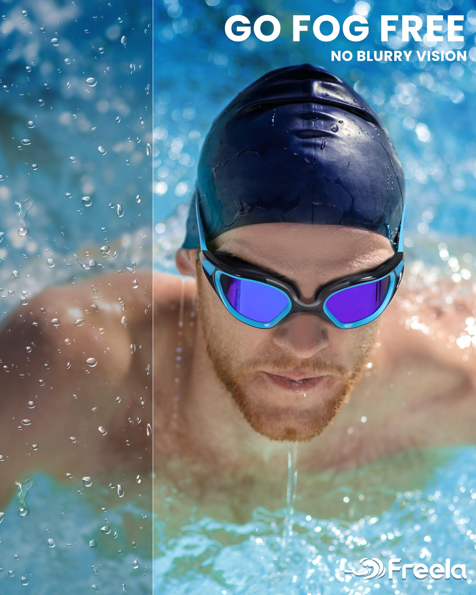 Freela Gafas de natación polarizadas para adultos, hombres y mujeres, gafas de natación para piscina de agua, visión amplia, transparente, antivaho, protección UV, gafas de natación azules para