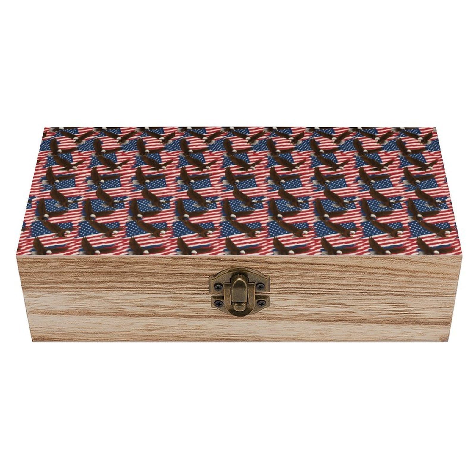 Cool Eagle American Flag Wooden Storage Vintage Keepsake Decorative Boxs