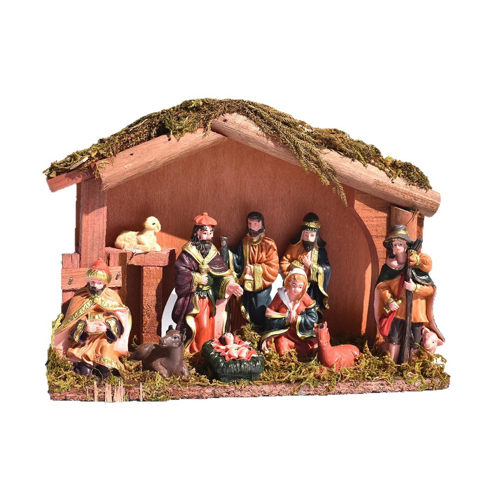 Jazuaiao Rosin Wood Birth Manger Set Easy Assembly Christmas Worktop Deck Religious Christmas Decorations