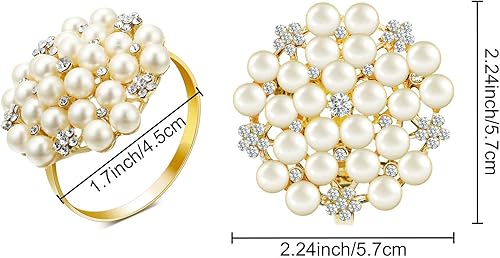 Miniatura 3 de Hotop 144 servilleteros dorados con perlas y flores, con diamantes de imitación, redondos, para bodas, fiestas, cenas, banquetes, Navidad, Día de