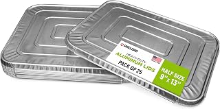 Aluminum Lids for 9" x 13" Half Size Steam Table Pans, Pack of 25 - USA-Made Disposable Foil Lids for Aluminum Trays - Tight-Fit, Leak-Resistant, Heat-Retaining, Oven and Freezer Safe