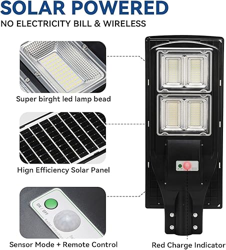Miniatura 3 de 4 Pack 120W Solar Street Lights Outdoor,240 LED High Lumens Street Lamp with Light Control&PIR Motion Sensor, Dusk to Dawn LED Security Light Solar