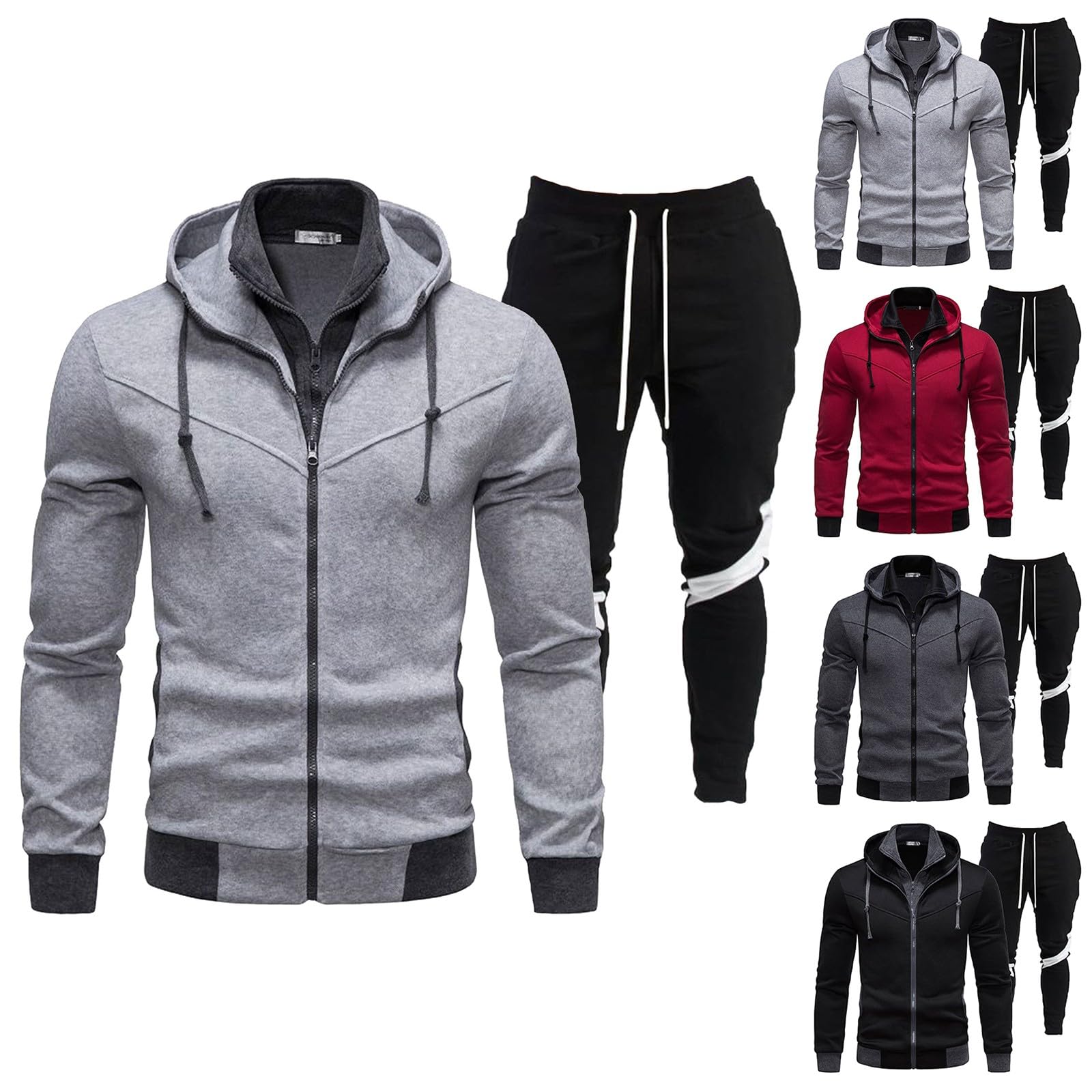 Tuta da uomo sportiva con felpa a maniche lunghe e tasche con cerniera per jogging e corsa