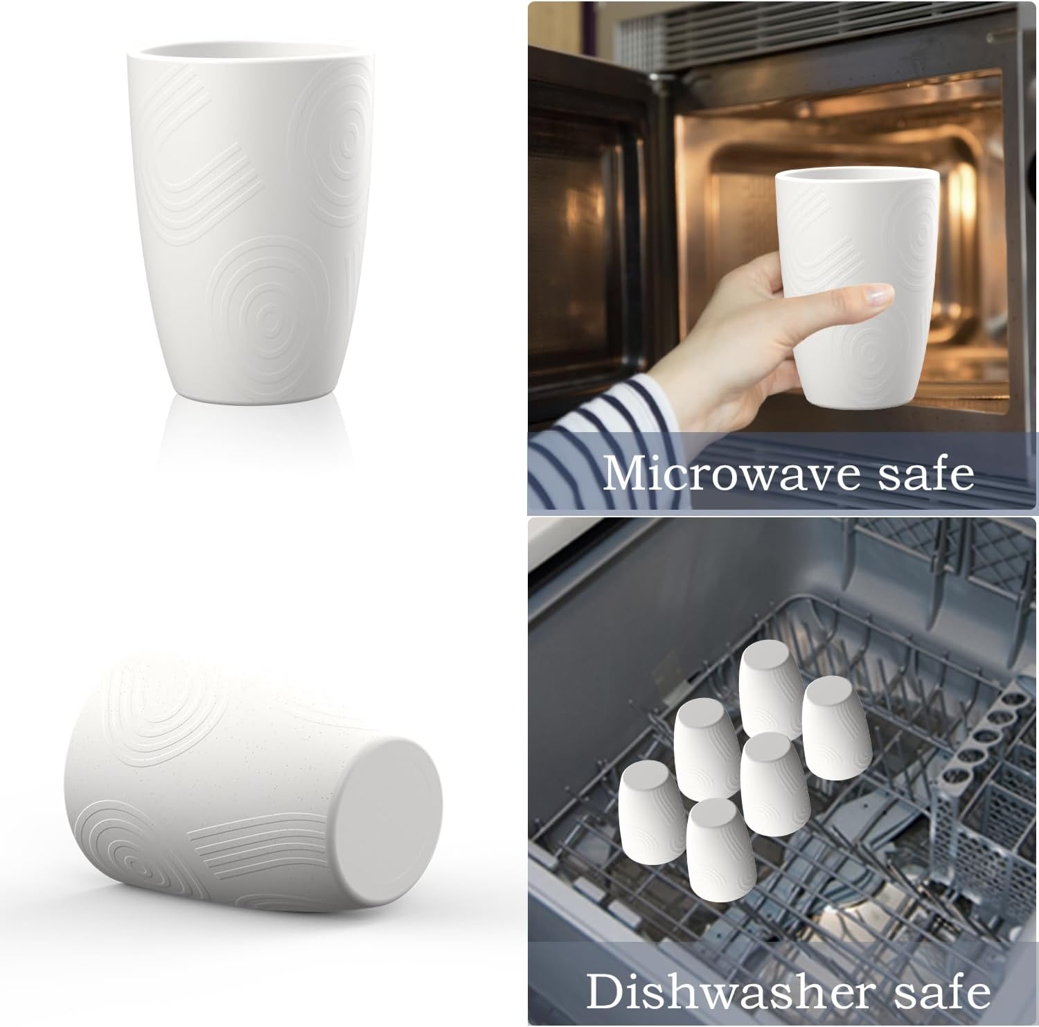 Homienly Kitchen Cups 12 OZ Wheat Straw Drinking Glasses–Unbreakable, Lightweight & Reusable Alternative to Plastic Cups,Dishwasher Safe Cups for Kitchen & Outdoor Use (White, 6 PCS) - Image 5