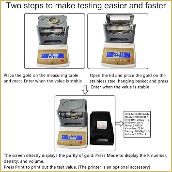 Digital Electronic Gold Purity Tester Precious Metal Authenticity Analyzer 0.01g/cm³ High Precision Density Resolution(1200K)
