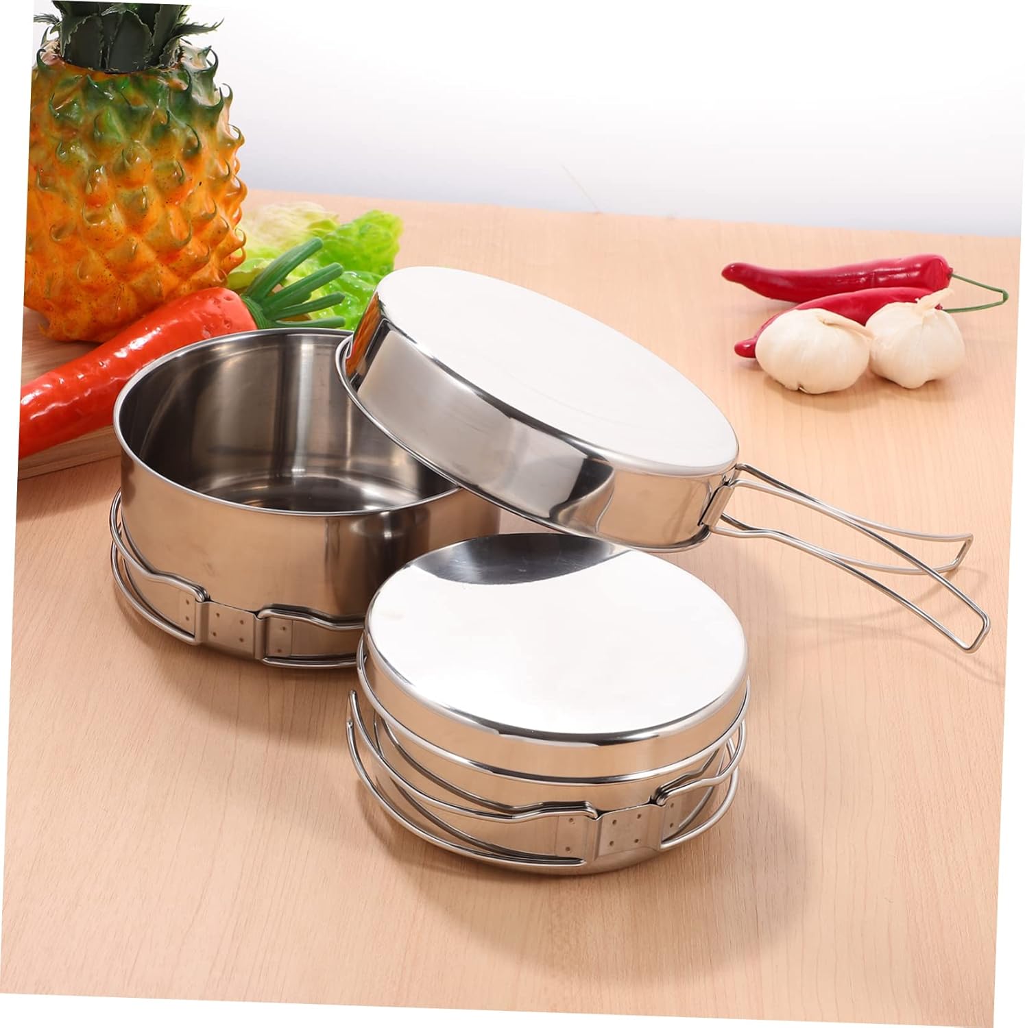 BESPORTBLE Stainless Steel Cooking Utensils Folding Camping Cooking Utensils Pots Pan Outdoor Stackable Picnic