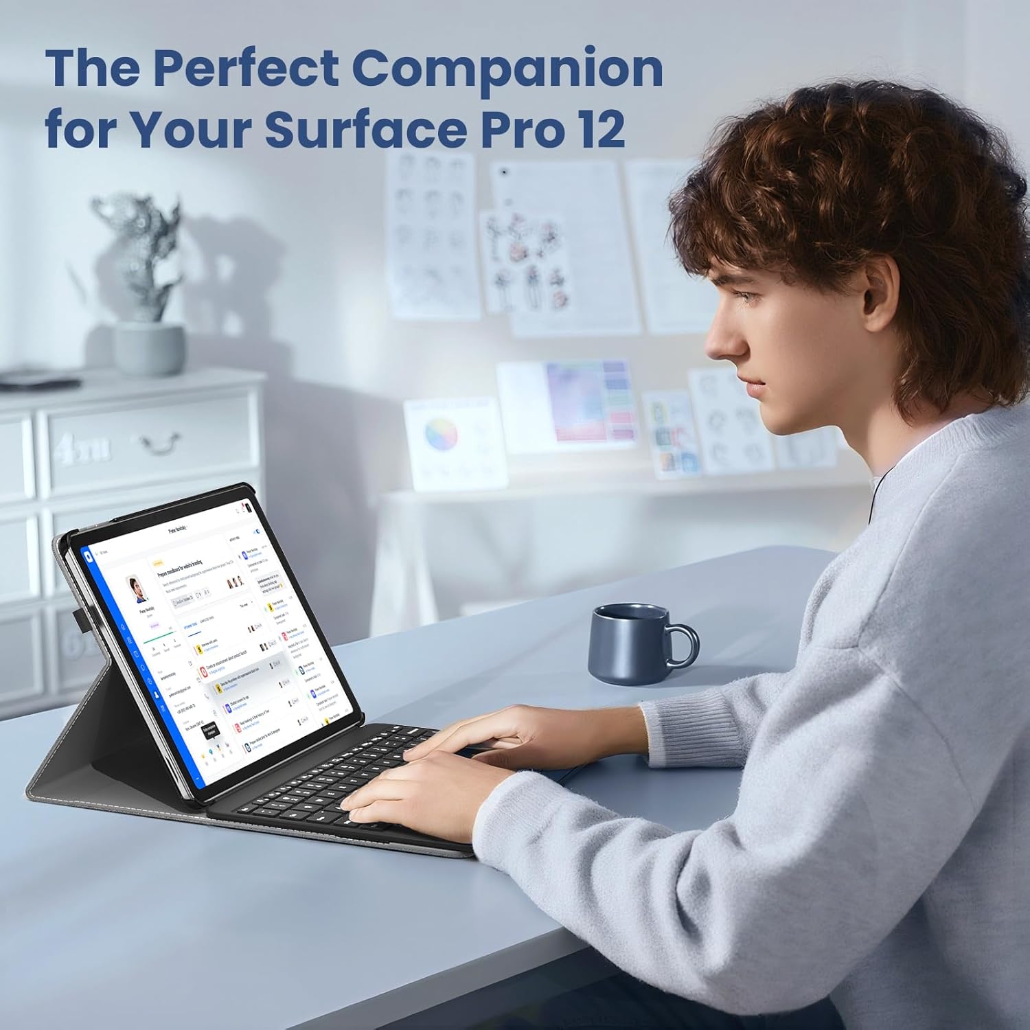 MoKo Case for Microsoft Surface Pro 12 Inch 1st Edition 2025, Lightweight Protective Business Cover with Multi-Angle Stand & Stylus Holder, Compatible with Type Cover Keyboard, Gray - Image 8