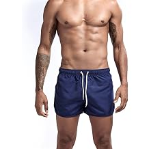 Mens Sport Swimwear Quick Dry Drawstring Athletic Swim Briefs with Pocket Boxer Shorts Board Shorts Fashion Holiday