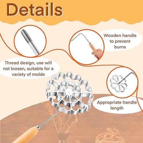 Miniatura 3 de LM.XDBQ Juego de 5 moldes de hierro con roseta y mango, cortadores de galletas, de aleación de aluminio, con 4 cabezales intercambiables, círculo de