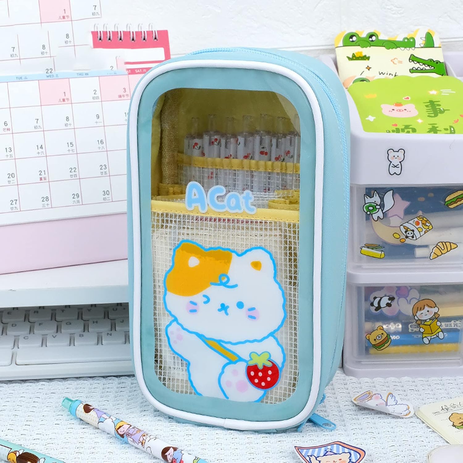 FETNHU Kawaii Pencil Case, Aesthetic Cute Pencil Case, Preppy Pencil