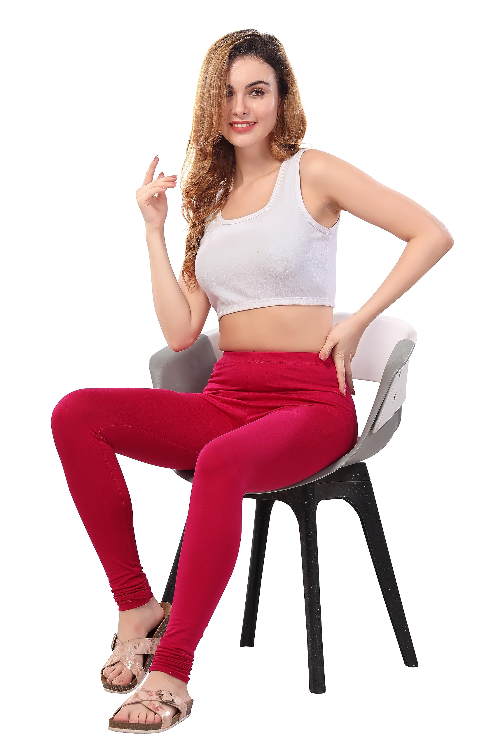 TRASA Ultra Soft Cotton 4 Way Stretchable Solid Regular and Plus Churidar Leggings for Women's and Girls - Size - XL - Dark Pink - Image 7 thumbnail