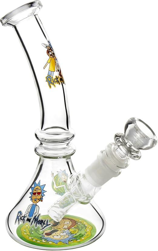 The7boX Small Glass Bong 14mm Recycler Water Pipes Cartoon Beaker Bongs