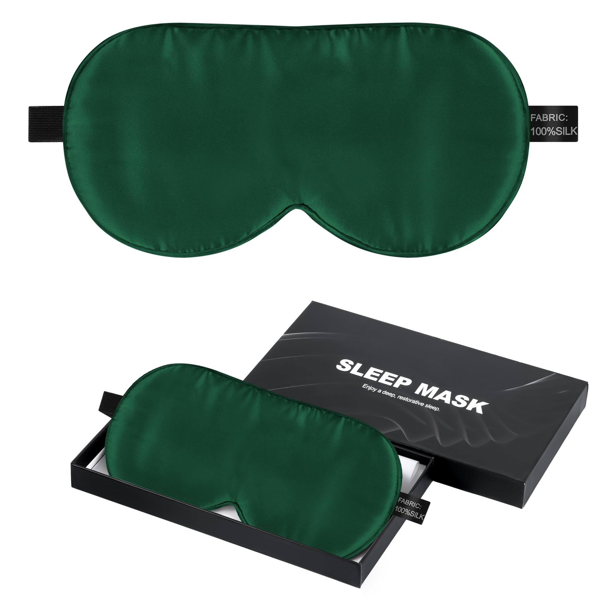 Mascherina per dormire, 100% seta di gelso, 22 momme, oscurante, con cinghie regolabili, per donne e uomini, imbottitura con 100% seta di gelso (verde)