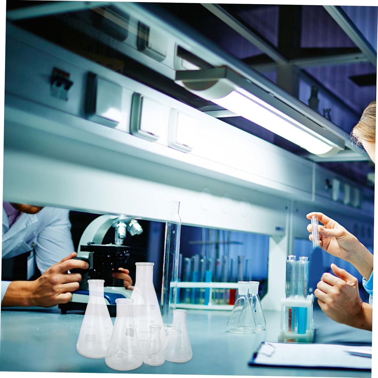 5pcs Borosilicate Glass Erlenmeyer Flasks Set Conical Lab Beakers with Narrow Mouth for Chemistry Experiments Easy Pouring and Cleaning