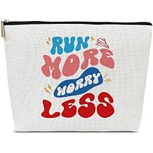 Running Gifts for Women, Run More Worry Less Makeup Bag, Gifts for Marathon Lovers Female, Sports Cosmetic Bags for Purse, Sports Stuff for Women, colorful