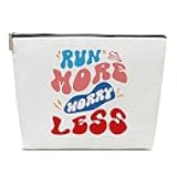 Ythuil Running Gifts for Women, Run More Worry Less Makeup Bag, Gifts for Marathon Lovers Female, Sports Cosmetic Bags for Purse, Sports Stuff for Women