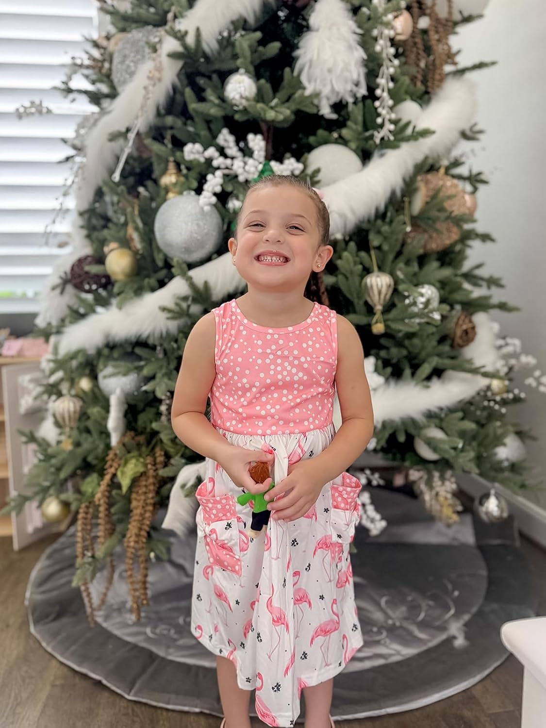Vieille Toddler Girls Summer Dress Hollow Tie Back Sundress Kids Sleeveless Dresses with Pockets 2-6 Years