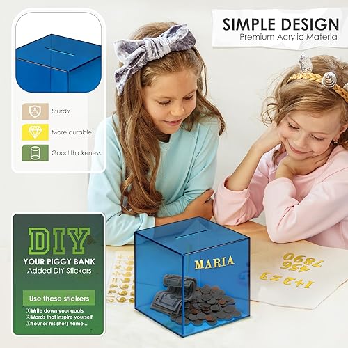 Miniatura 7 de Vcertcpl Alcancía de Acrílico Transparente Caja de Ahorro de Dinero para Ahorrar Efectivo, Alcancía de Monedas para Adultos que No se Puede Abrir