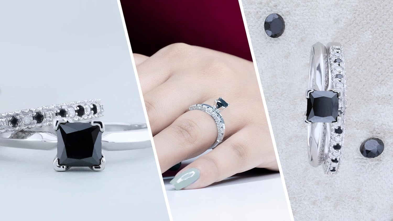 Dazzlingrock Collection 1.50 Cttw 18K Solid Gold Princess Cut Black & Round White Diamond Engagement Ring Set 1 - Image 4