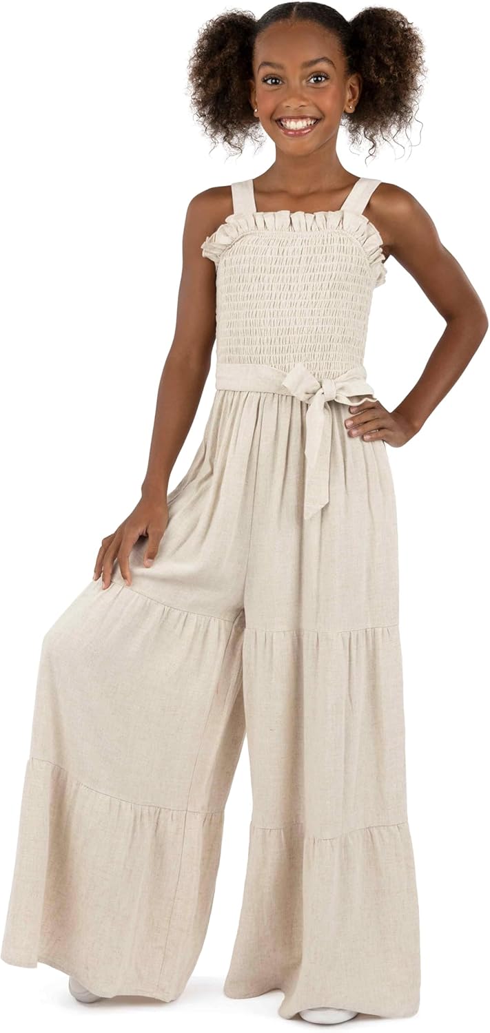 Speechless Girls' Sleeveless Smocked Back Wide Leg Jumpsuit