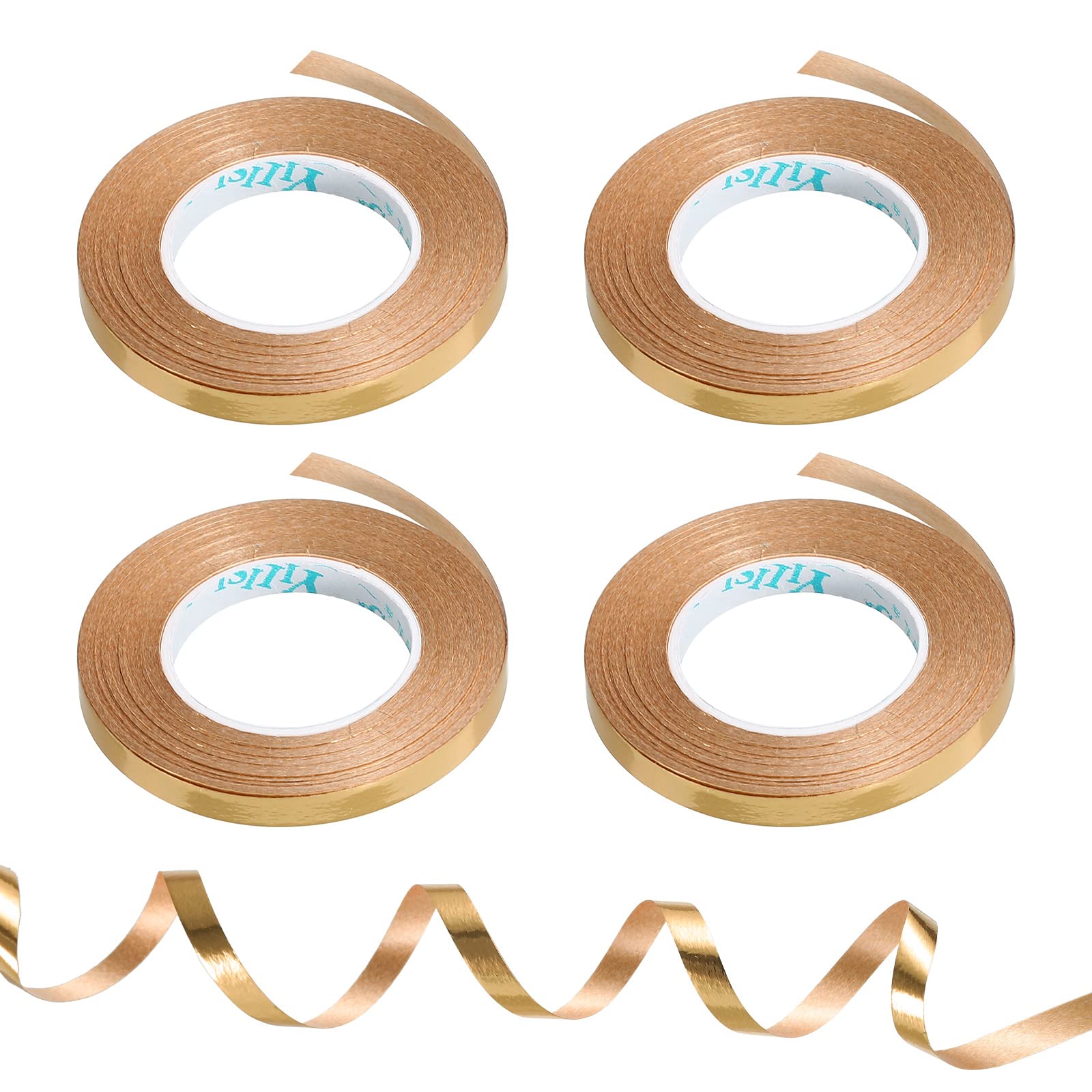 PATIKIL 4pcs Curling Ribbon Crimped Balloon String Shiny Metallic 5mm 10m Iridescent for Party Decoration Gift Wrapping Crafts Champagne Gold