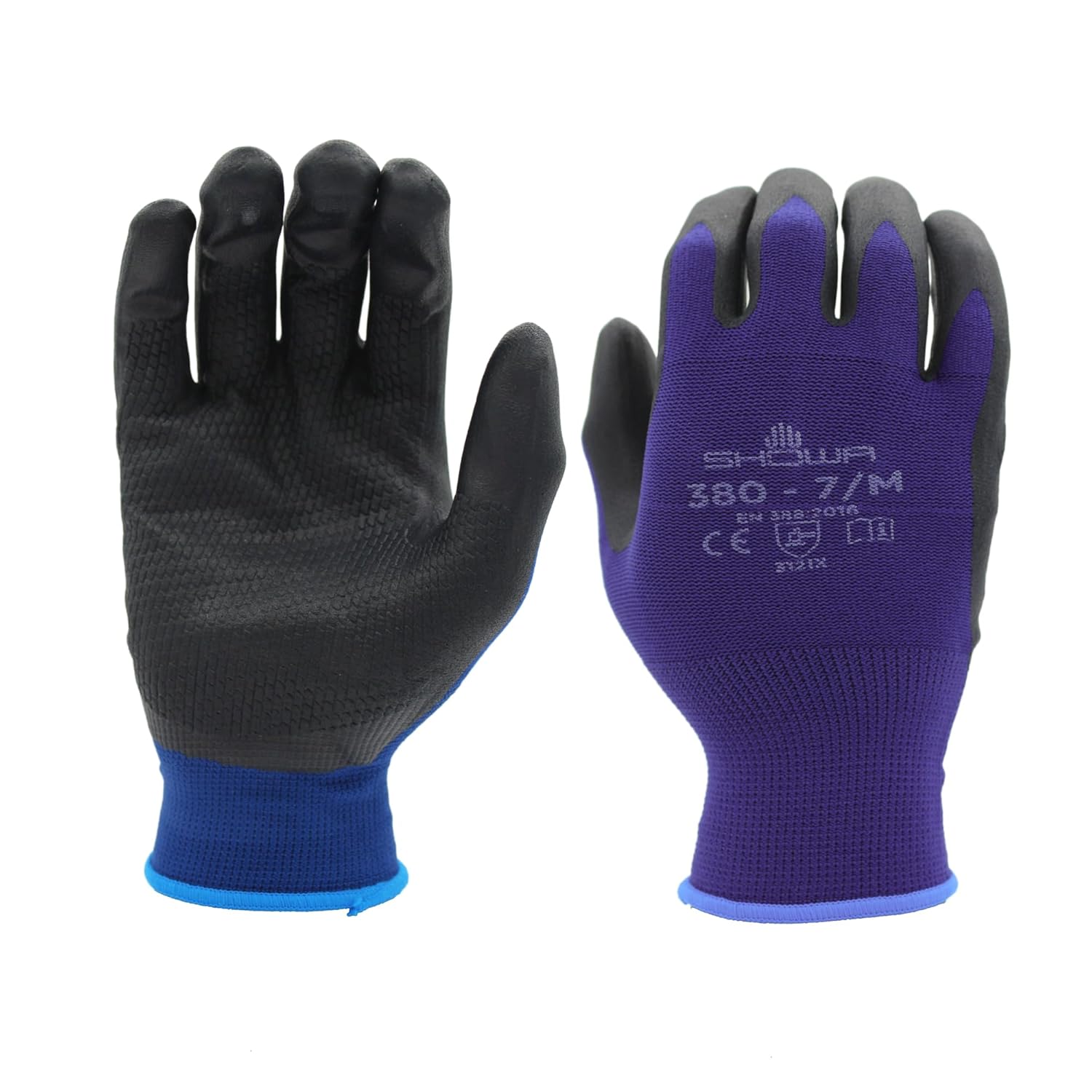 SHOWA 380 Foamed Nitrile Palm Coated General Purpose Work Gloves with Nylon Liner, 13-Gauge, Small (12 Pair)