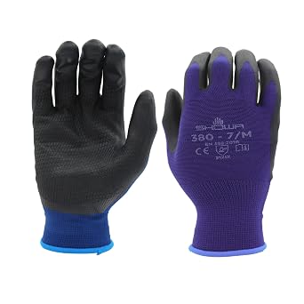 SHOWA 380 Foamed Nitrile Palm Coated General Purpose Work Gloves with Nylon Liner, 13-Gauge, Small 12 Pair