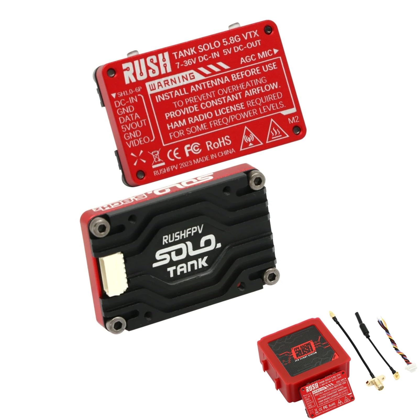 HTLNUZD RUSHTank 5.8G VTX Video Transmitter 1.6W High Power Built Microphone Heat Dissipation Structure for RC FPV Long Range Fixed Wing Drone