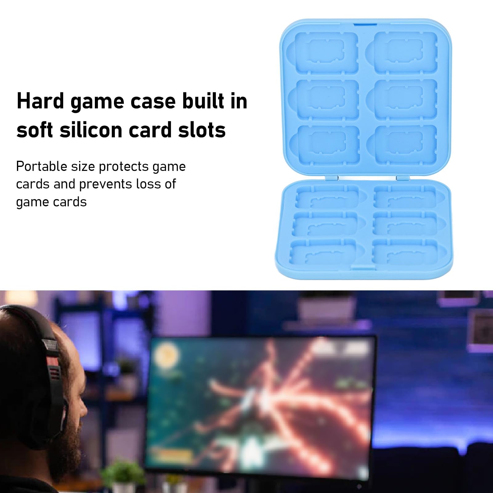 EBTOOLS Game Card Case for 12, 12 in 1 Silicon Game Card Holder with 12 Game Card Slots, Portable Game Memory Card Storage (Blue)
