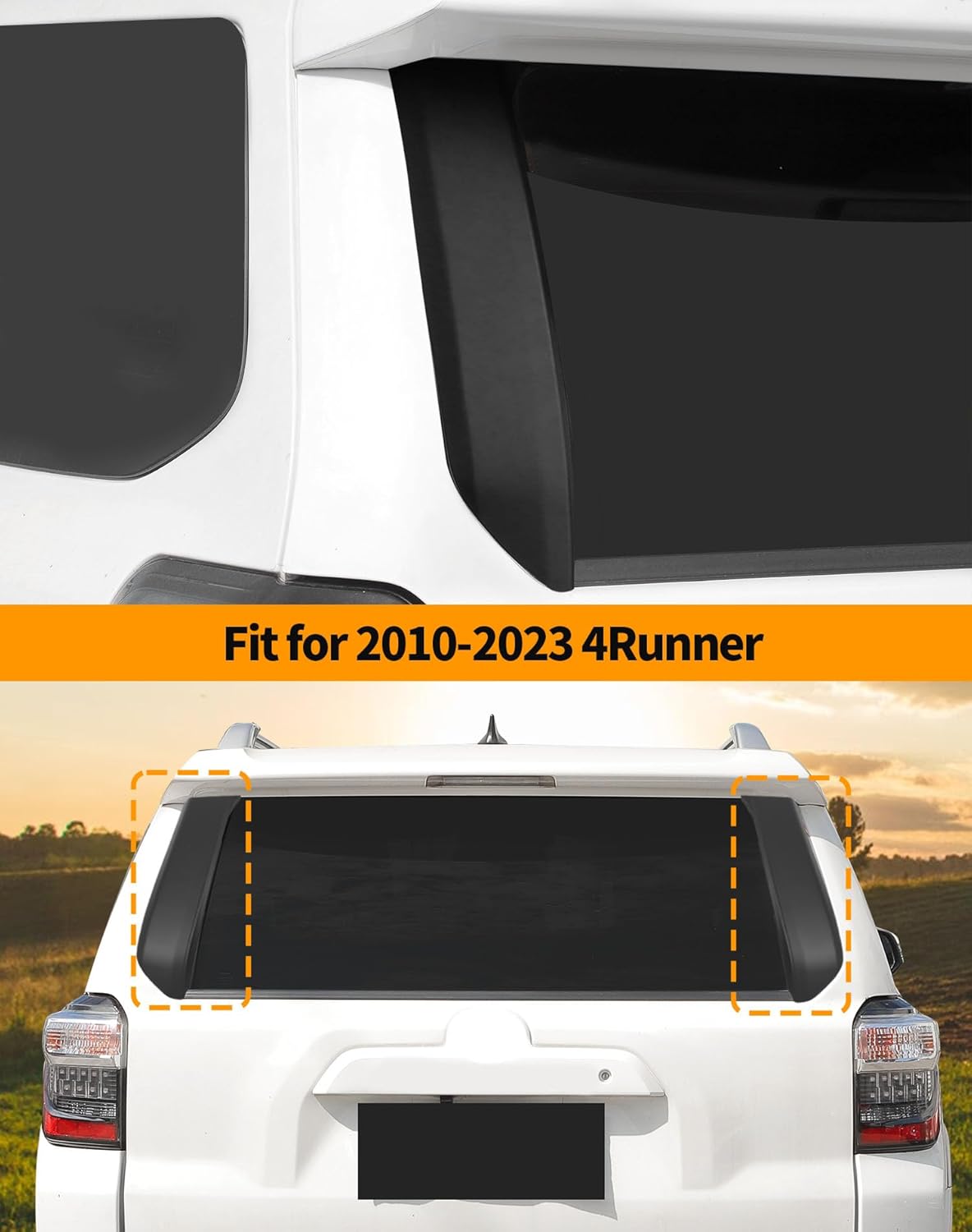 Hoolcar for 4Runner Matte Black Tailgate Door Window Pillar Posts Trim Fit for 2010-2023 4Runner Back Rear Door Glass Molding Panel Cover Trim Exterior Accessories