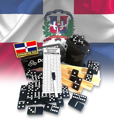 Juego de dominó doble negro con bandera de República Dominicana Domino de gran tamaño disponible en Yaxa Guatemala