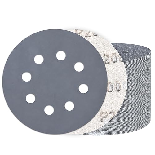 Miniatura 8 de 100 discos de lijado de gancho y bucle de 5 pulgadas, lijadora orbital húmeda y seca de 8 agujeros, papel de lija surtido de grano 80-5000, papel de