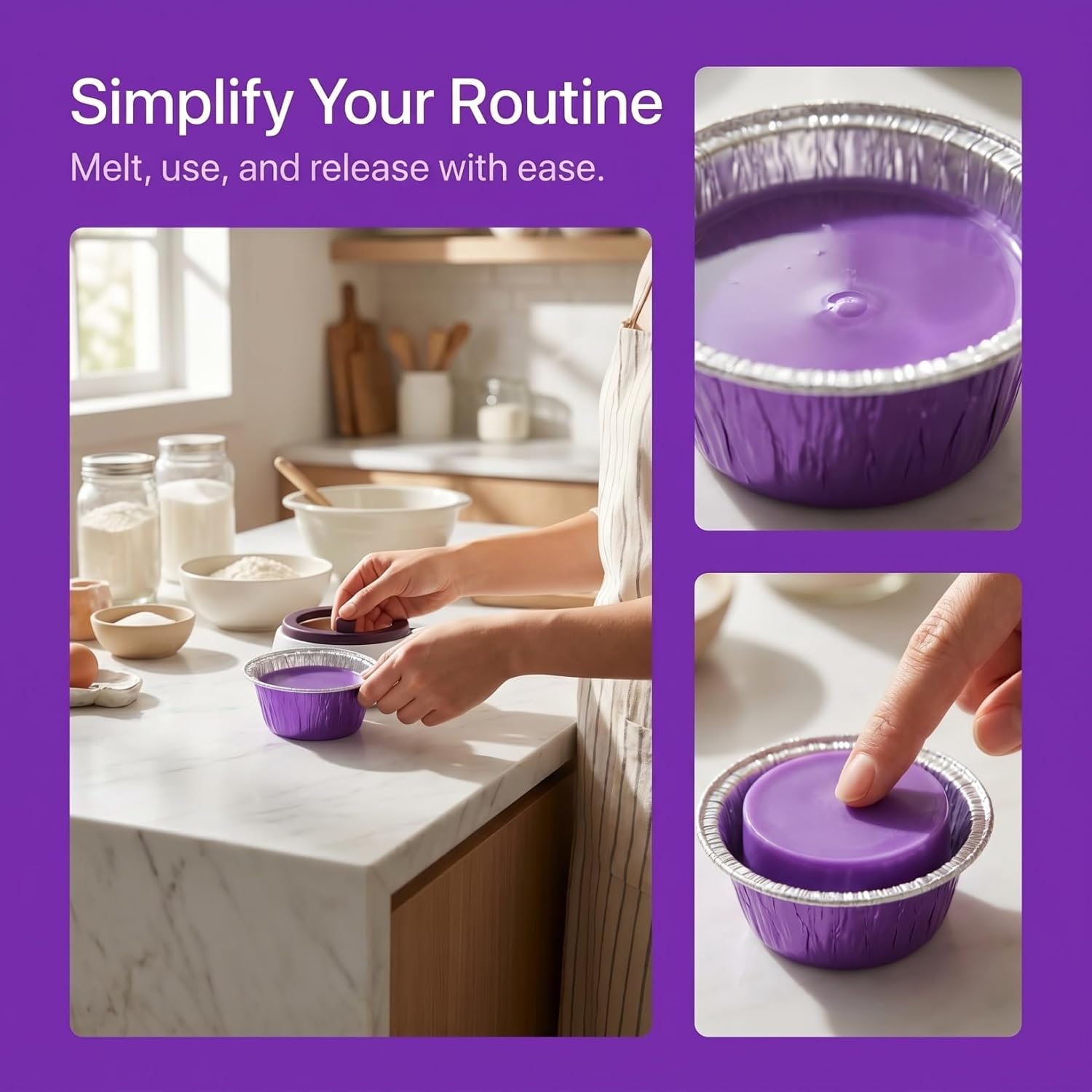 KALLORY 8Pcs Aluminum Foil Wax Melting Bowls Small Purple Wax Containers Hair Removal Tool Supplies for Salon and Personal Use
