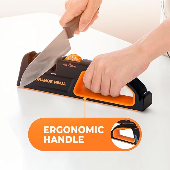 Orange Ninja Complete Kitchen Knife Sharpening Bundle 5-Angle Adjustable Sharpener & Compact 2-Stage Mini Sharpener with Bottle Opener & Fridge Attachment