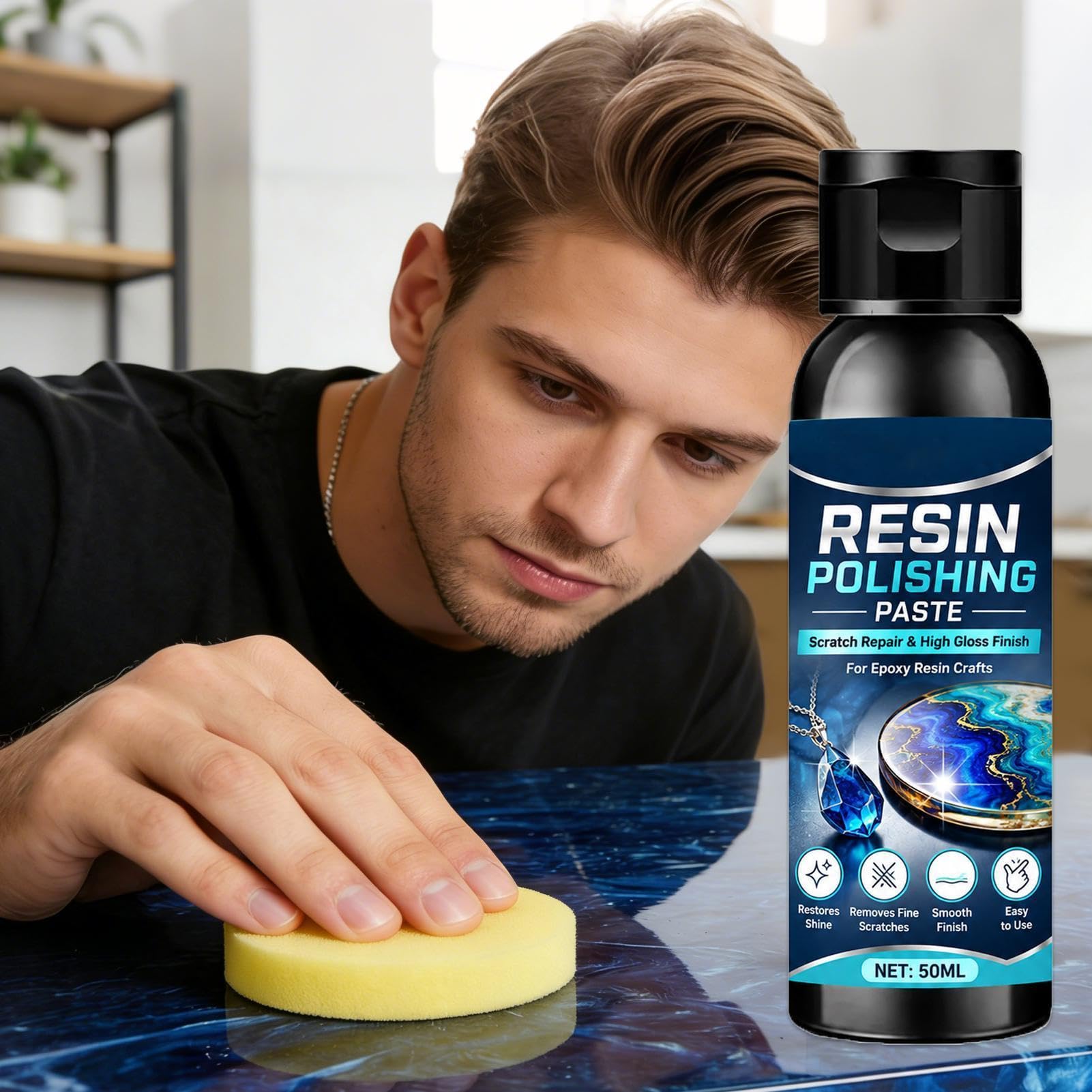 Pasta polerska przeznaczona do żywicy UV | 50 ml Długotrwała i Wielofunkcyjna | Pasta Usuwająca Rysy z Żywicy | Do Biżuterii Oraz Użytku Domowego Warsztatowego Zewnętrznego Szkła oraz