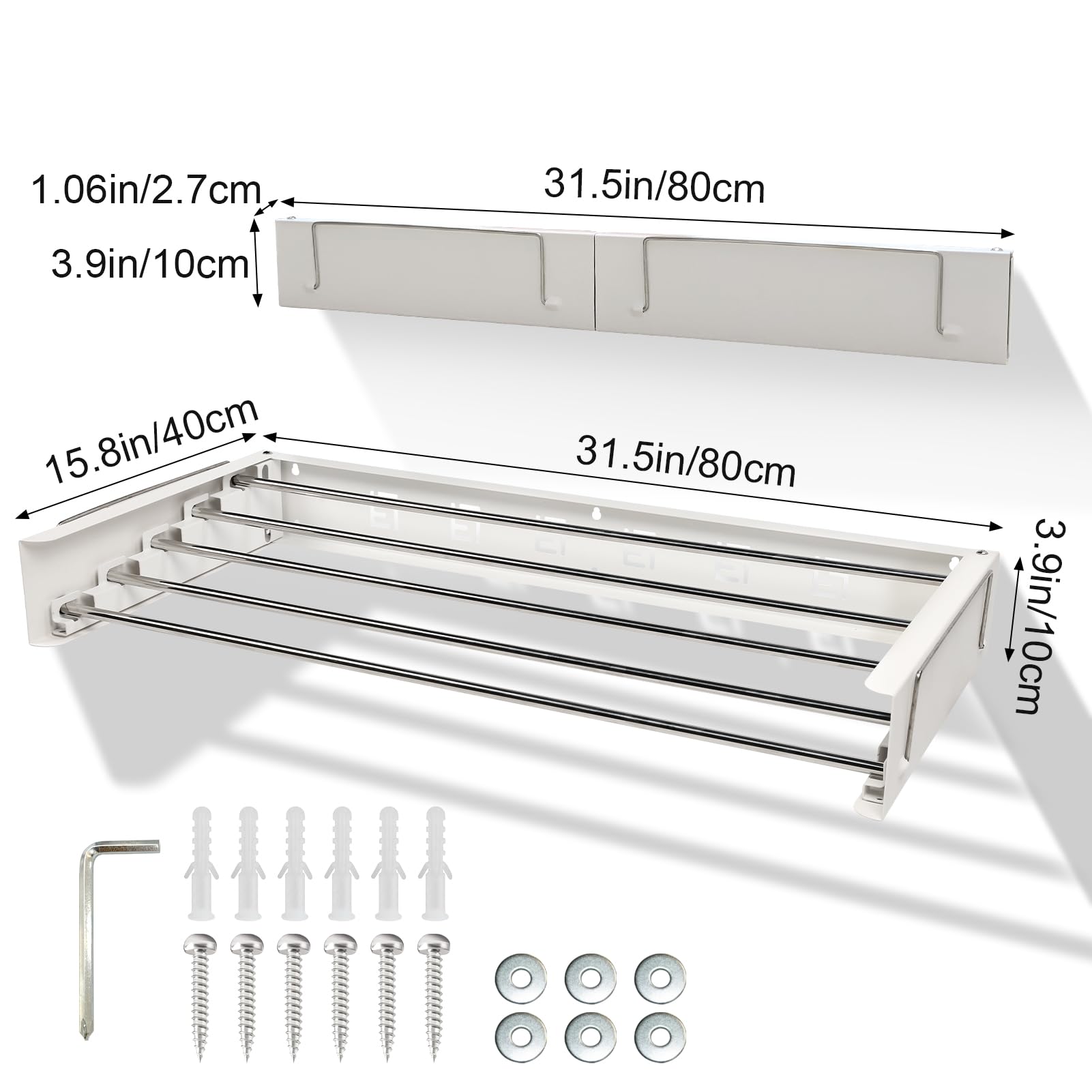 Stendino da Parete - stendino pieghevole da parete 80cm - stendino a muro con capacità di carico 50kg - ideale per interni ed esterni - stendibiancheria pieghevole