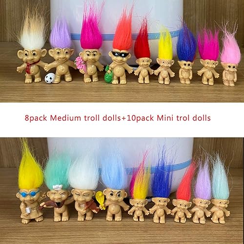 Miniatura 2 de Juego de 18 muñecas Troll retro, de PVC, vintage, cromático, adorable para colecciones, proyectos escolares, artes y manualidades, recuerdos de