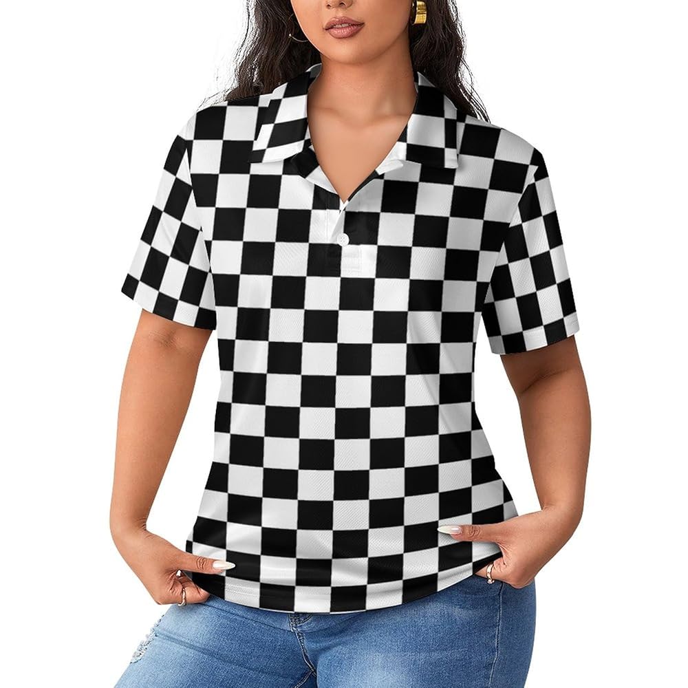 Amazon.com: Square Checkered Flag Polo Shirts for Women V