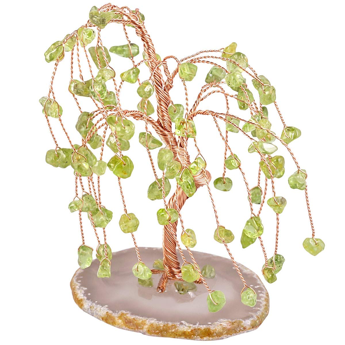 Arbre de cristal olivine reiki feng shui avec socle agate pour maison