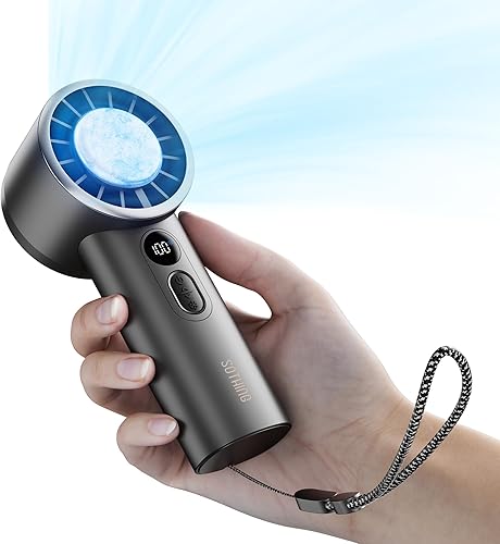 SOTHING Ventilador de mano, con compresa de enfriamiento, 1 a 100 velocidades continuas, duración de la batería de 18 horas, pantalla digital, 30 dB