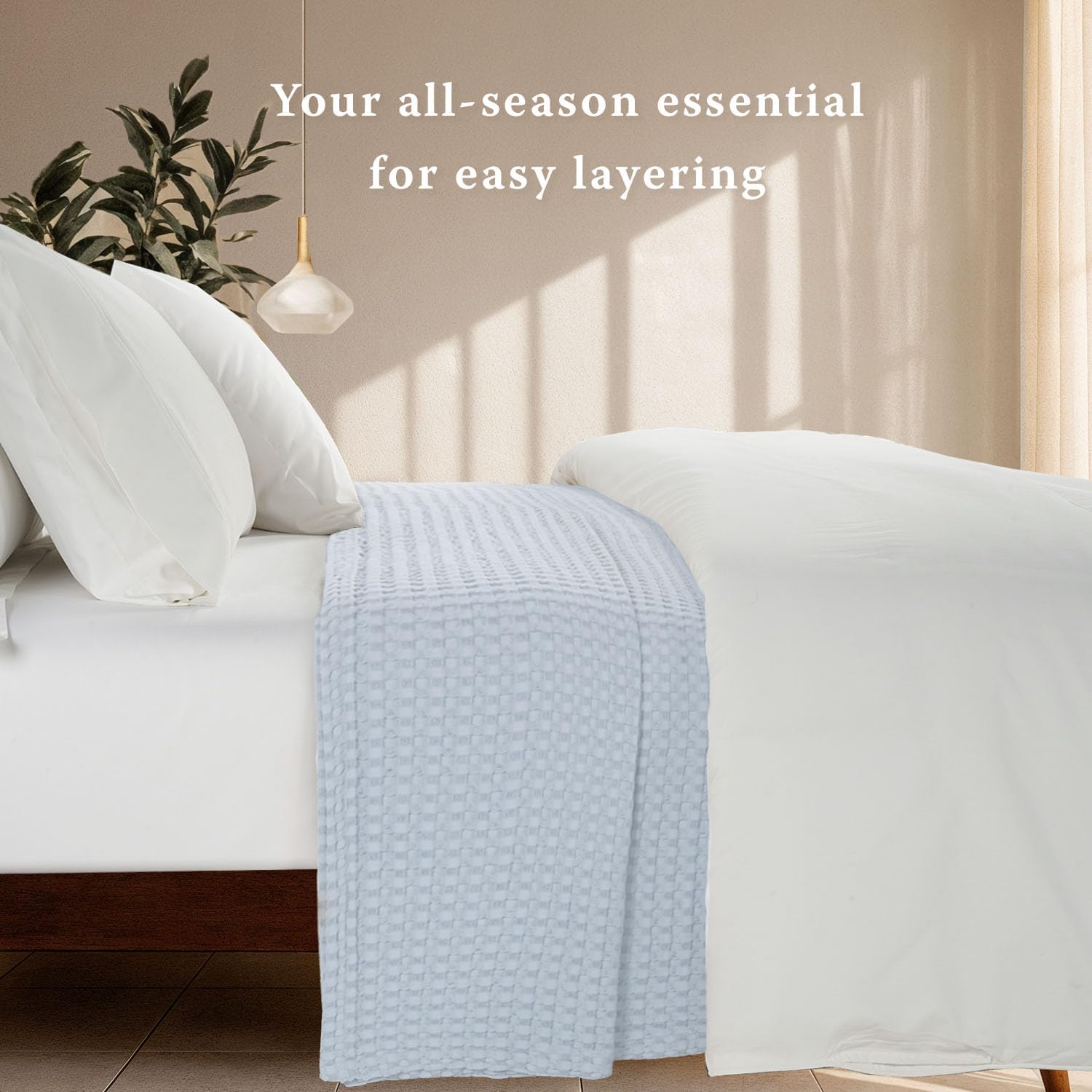 Threadmill Cooling Blanket Twin Size Waffle Weave| Breathable, Lightweight & Ultra-Soft | Made from Rayon Derived from Bamboo | Waffle Throw for Couch and Sofa | 68 x 92 Inches | Light Blue - Image 8